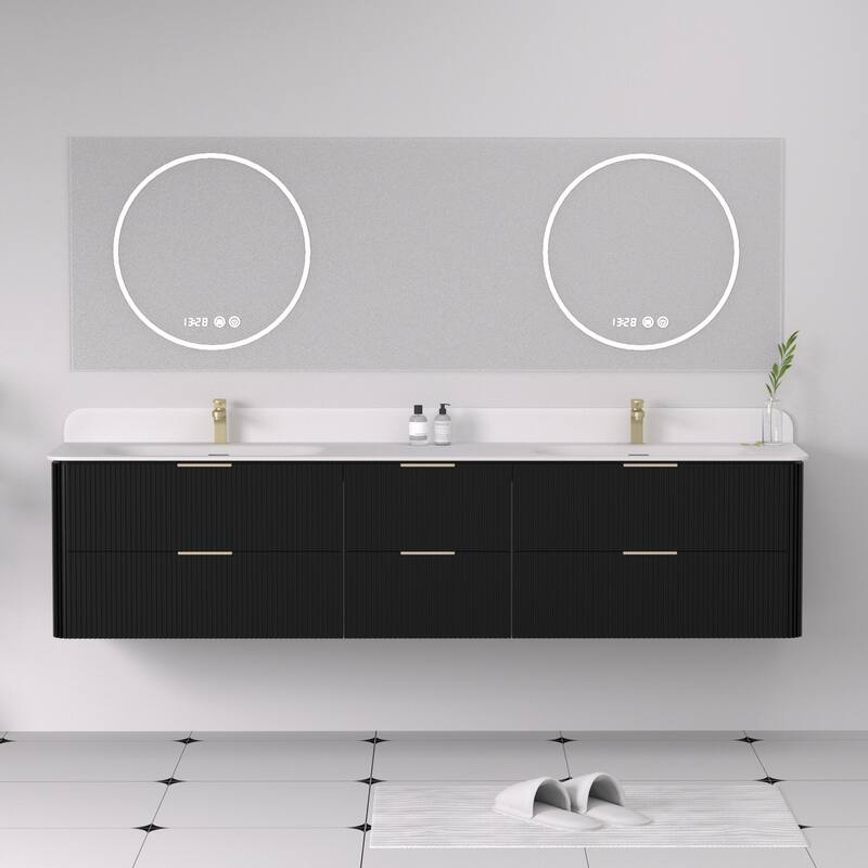 84" Floating Bathroom Vanity with Integrated countertop Rectangular Sink Solid Wood