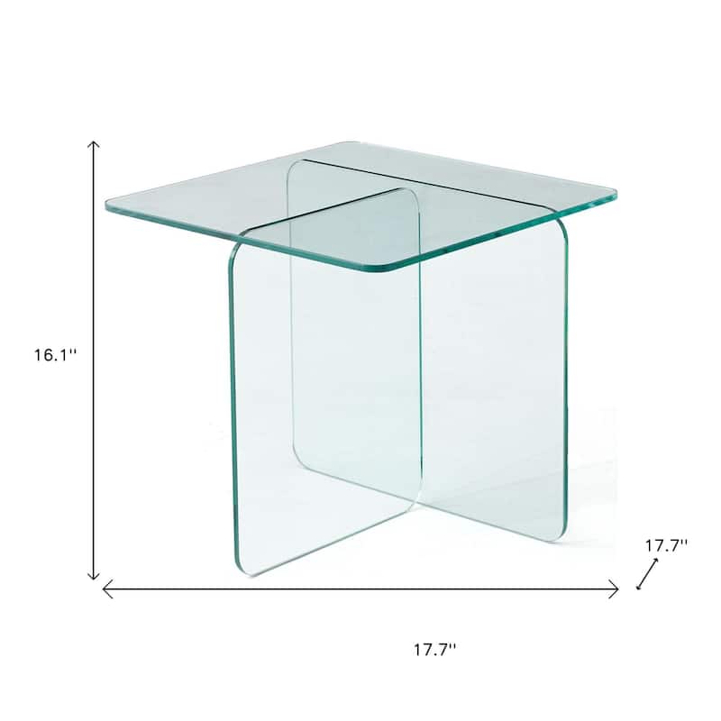 HomeRoots 16" Clear Glass Square Cross Legs End Table - 17.70 in. x 16.10 in. x 17.70 in.