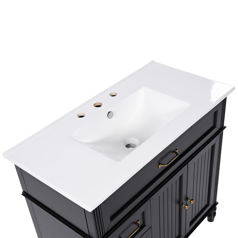 36" Bathroom Vanity with Ceramic Sink Top, Freestanding Bathroom Vanity Cabinet with 2 Doors and 2 Storage Drawers