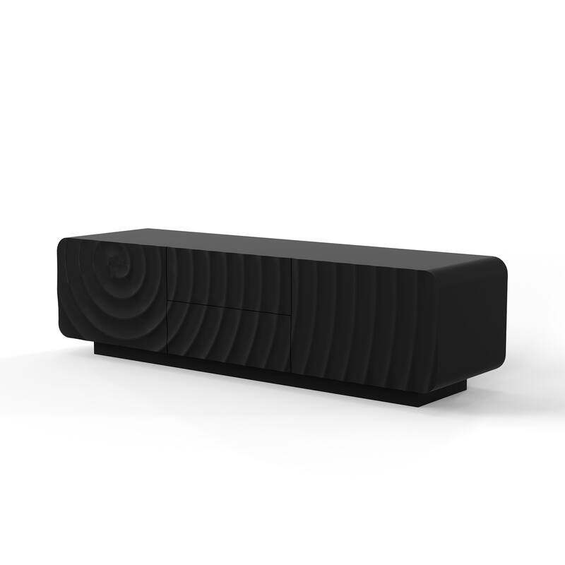 58" TV Console, Modern Spiral Wave Design TV Stand with Storage Cabinet and 2 Drawers