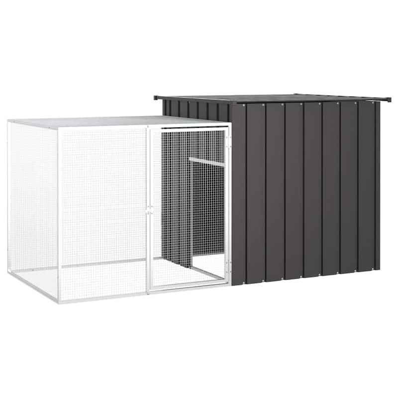 vidaXL Chicken Coop Multipurpose Chicken House with Mesh Cage Galvanized Steel - 78.7" x 35.8" x 39.4" - Anthracite