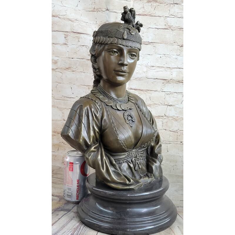 Native American Girl Bronze Bust Sculpture Statue Pocahontas Sacajawea By Villanis 19 Inches X 11 Inches