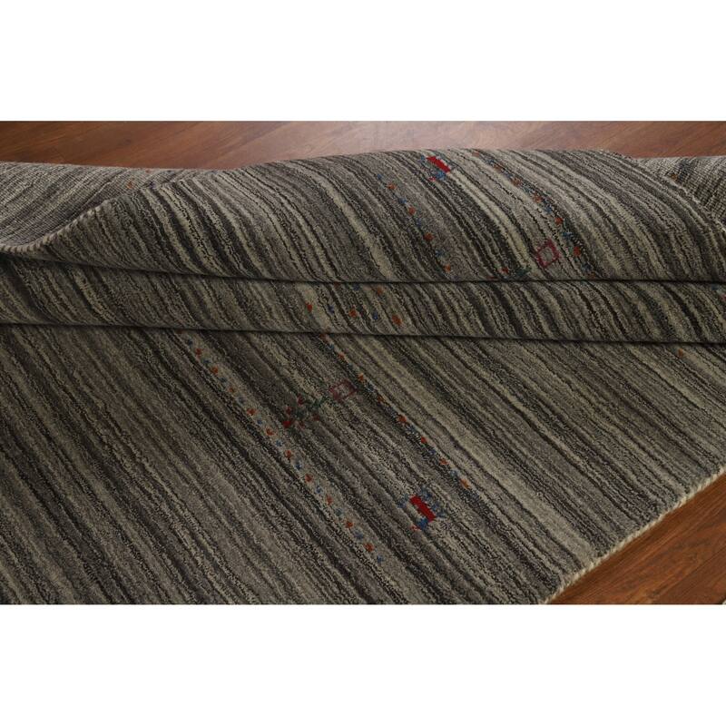 Hand Knotted Oriental 100% Wool Carpet Tribal Tribal Greys & Charcoal Gabbeh Area Rug - 7' 8'' X 5' 0''