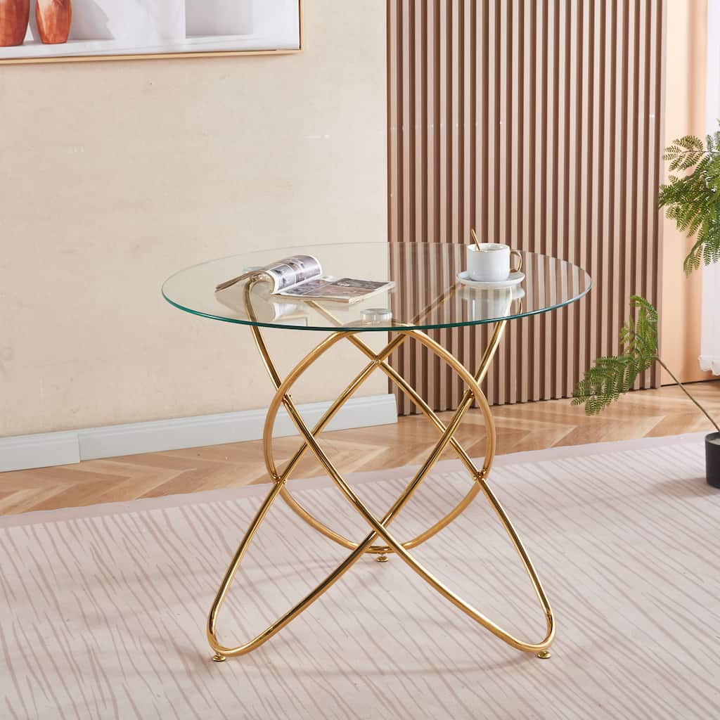 Dining Table with golden metal leg and tempered glass,Modern Space Saving Kitchen Table for Living Room,golden color metal legs
