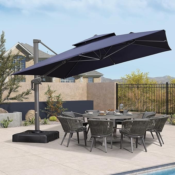 PURPLE LEAF Patio Cantilever Umbrella with 360 Degree Rotation UV Protection