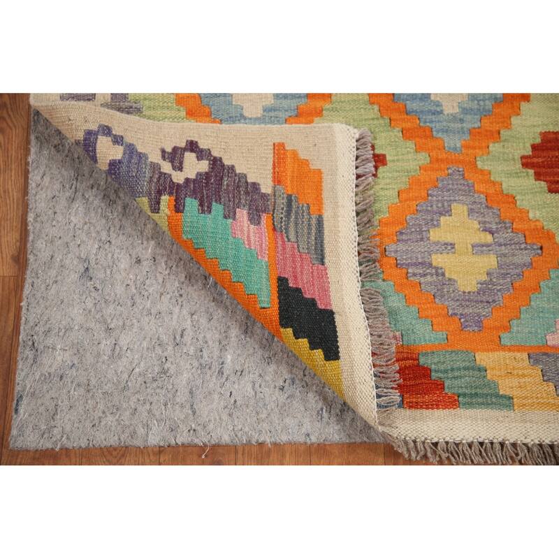 Hand Woven Oriental 100% Wool Carpet Southwestern All-Over Oranges & Rust Kilim Area Rug - 6' 7'' X 5' 0''