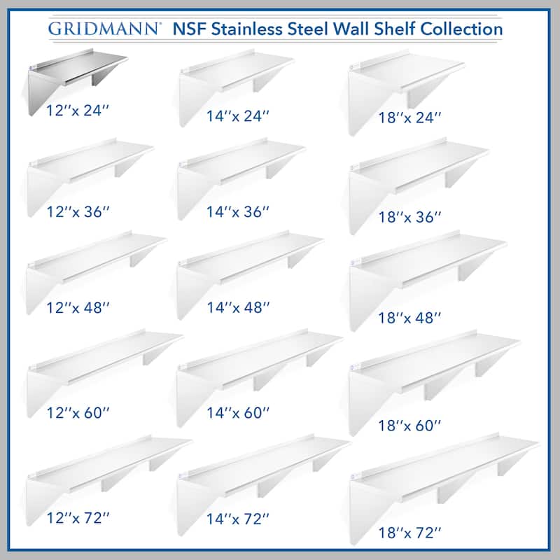 24 x 12in NSF Stainless Steel WallMount Shelf - 12" x 24"