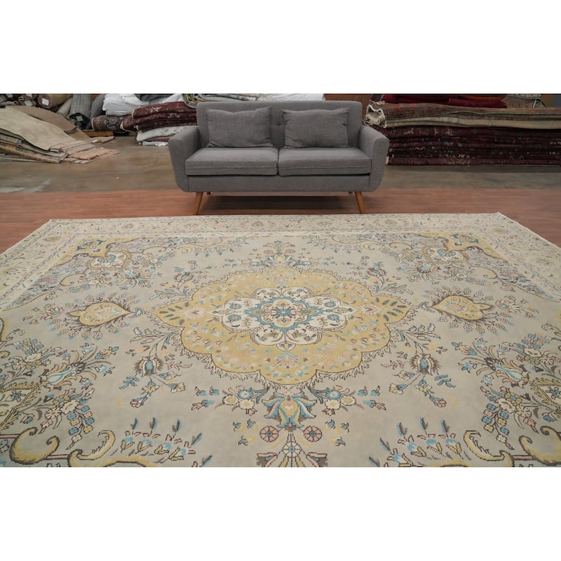 Hand Knotted Oriental 100% Wool Carpet Traditional Floral Greys & Charcoal Tabriz Area Rug - 12' 1'' X 9' 5''