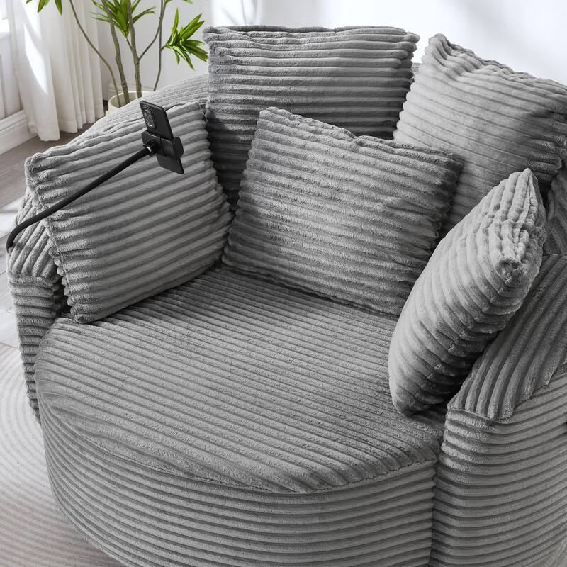 GDFStudio - 360° Swivel 55.9" Corduroy Upholstered Barrel Accent Chair