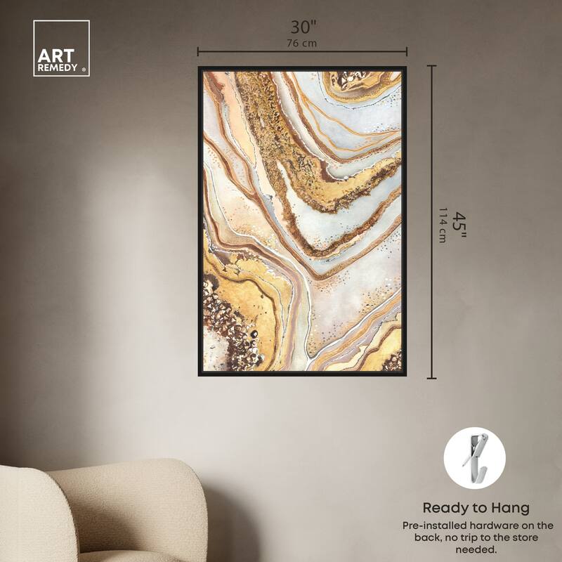 Art Remedy Golden Lines Framed Mineral, Agate & Geode 1 Piece Canvas Wall Art