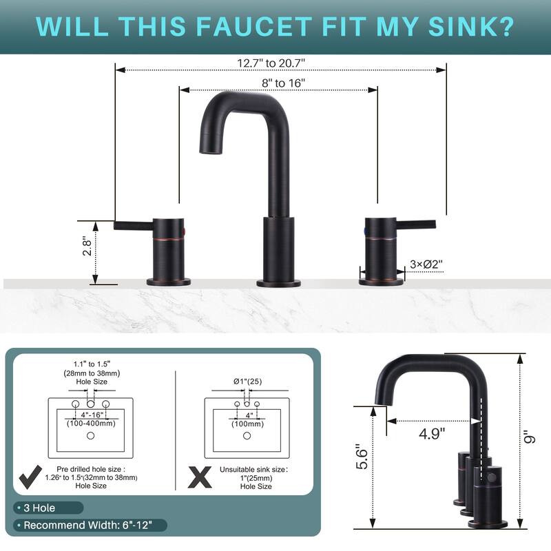WOWOW 8 in. Widespread Double Handle Bathroom Faucet with Pop-Up Drain