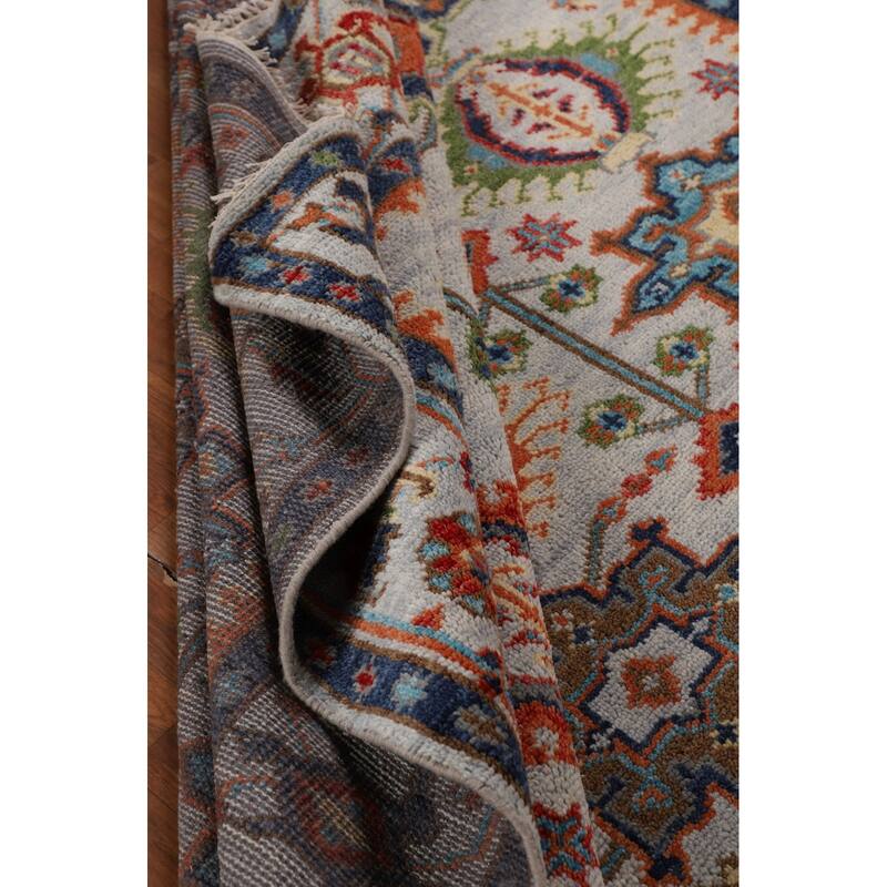All-Over Geometric Oushak Indian Area Rug Hand-Knotted Wool Carpet - 7'9"x 9'10"