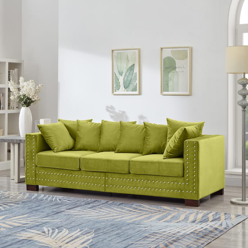 Modern Design Green Velvet Sofa with Storage and Removable Cushion Covers