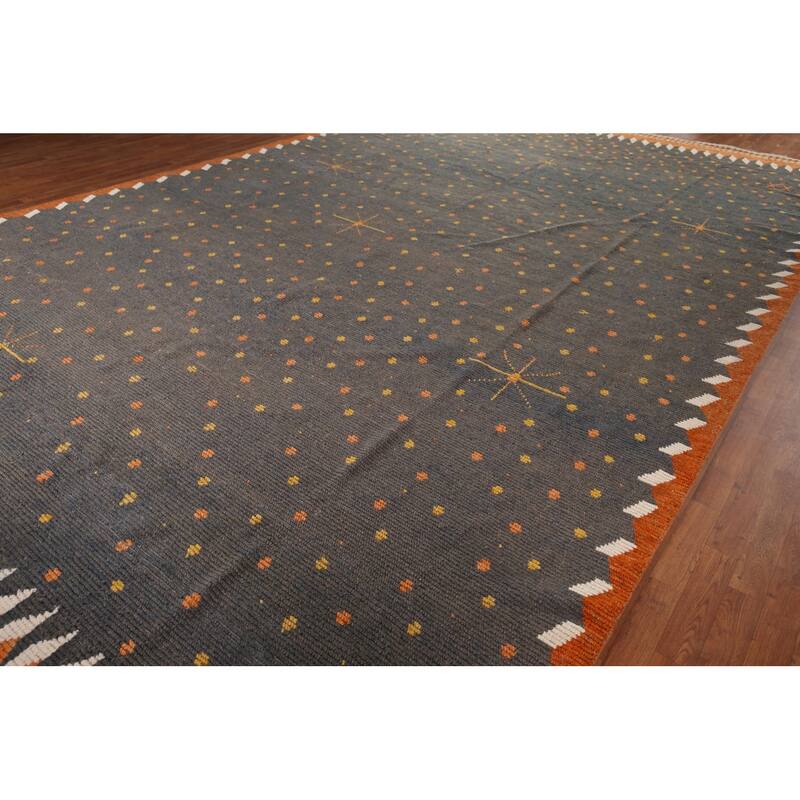 Striped Grey Moroccan Large Modern Area Rug Handmade Wool Carpet - 11'9"x 18'11"