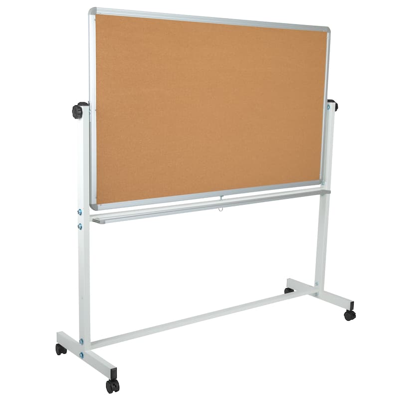 Reversible Mobile Cork Bulletin & White Board with Pen Tray