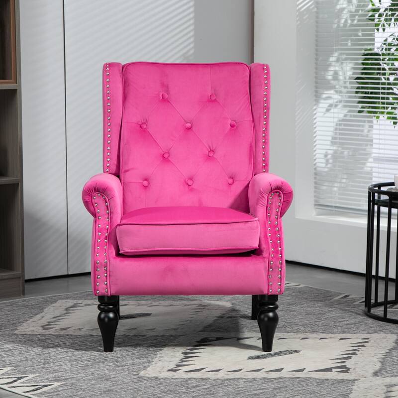 Tufted High Back Chair Living Room Wood Frame Armchair