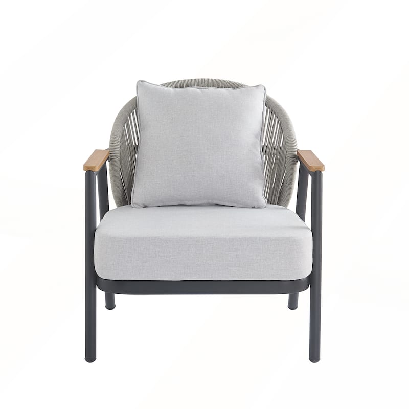 Outdoor Rope Club Chair with Textured Taupe Cushion Set of 1