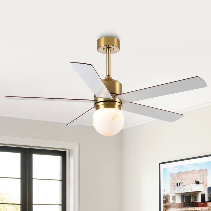 52" Modern Globe Frosted Glass Gold Dimmable Ceiling Fan with Light and Remote