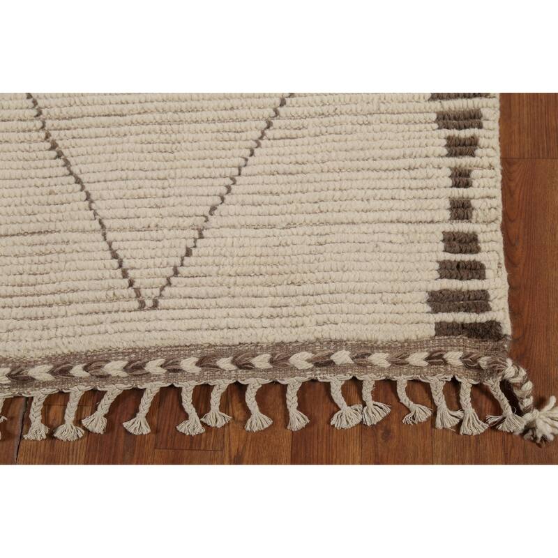 Ivory Moroccan Runner Rug Handmade Modern Wool Carpet - 3'1"x 11'10"