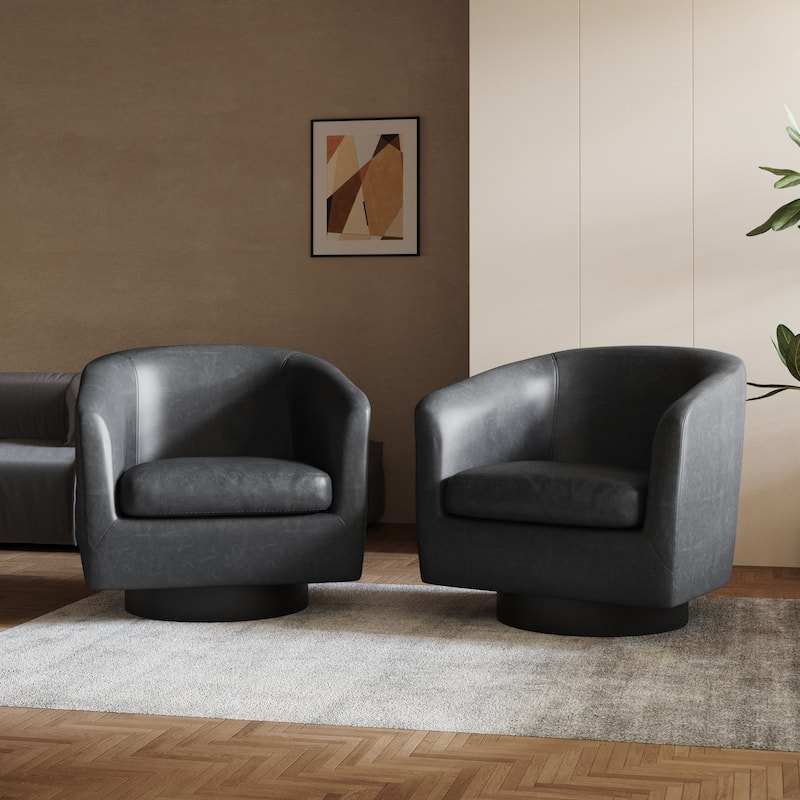 2 Set Round Barrel Chair 360-Degree Swivel Accent Chairs