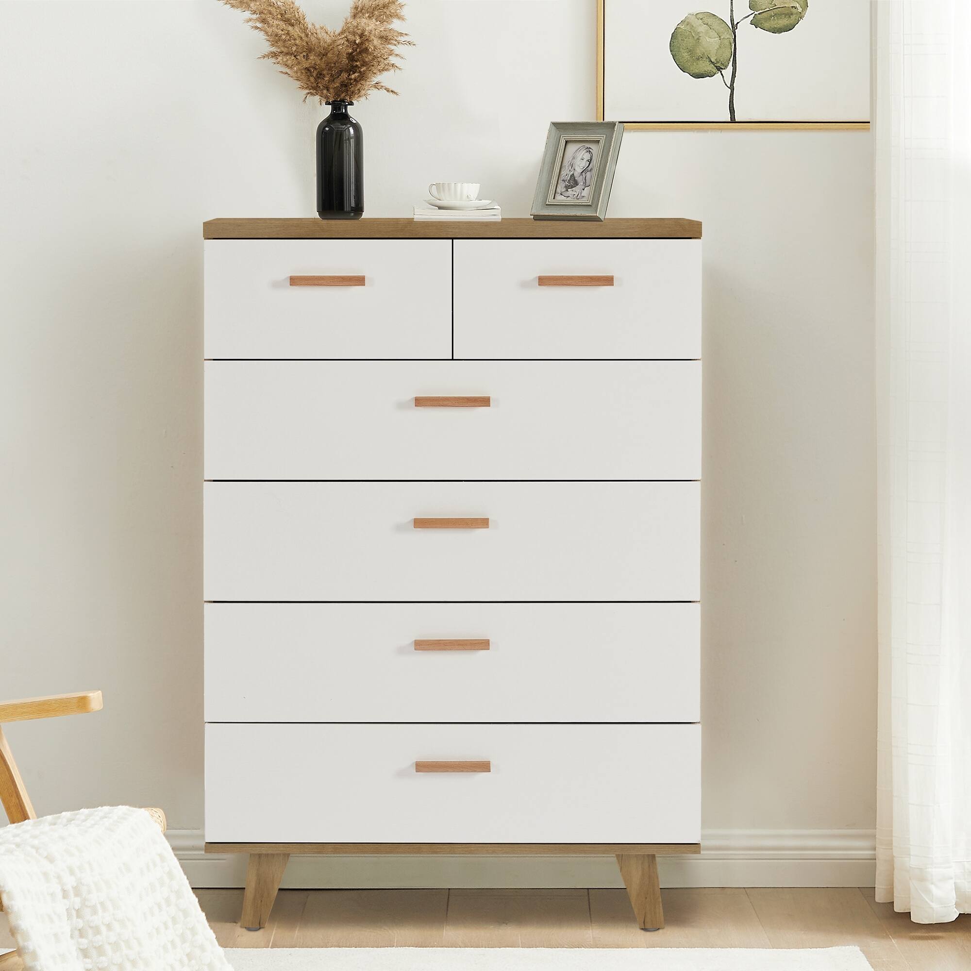 Solid Wood 6Drawer Dresser Modern Design, Strong and Spacious
