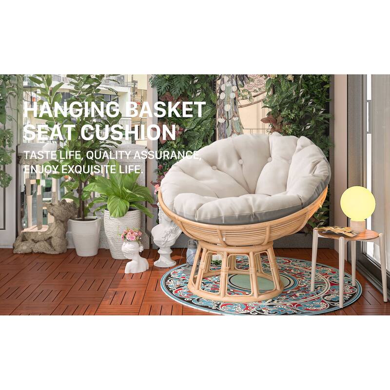 WOWMAX Papasan Chair Cushion Only with Ties Thick Round Cushion Ivory (No wooden base or chair)