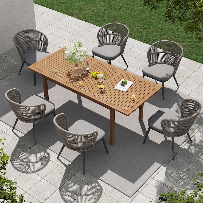 Outdoor 7-Piece Patio Dining Chair and Extendable Wood Dining Table