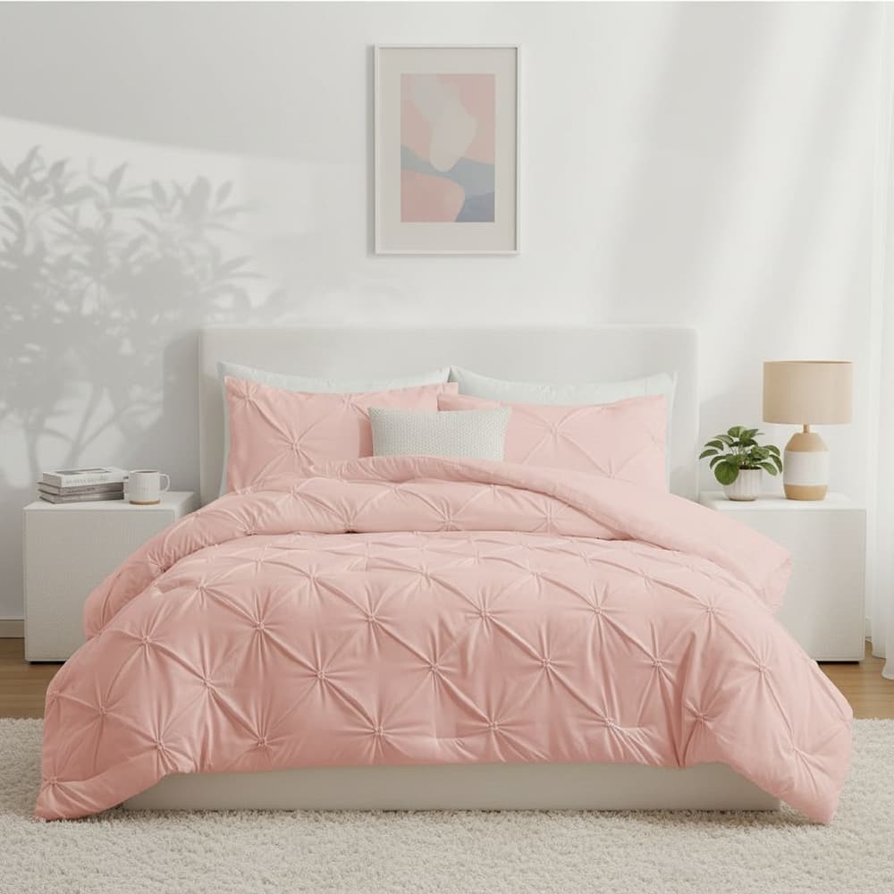 3 Piece Reversible Pintuck Pinch Pleat Bohemia and Tufted Clipped Comforter Set