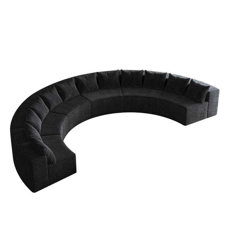 Oversized Curved Sectional Sofa Semi Circula Modular Couch Corduroy Upholstered Single Sofa Set of 6 - Free Collocation