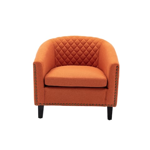 accent Barrel chair living room chair with nailheads and solid wood legs