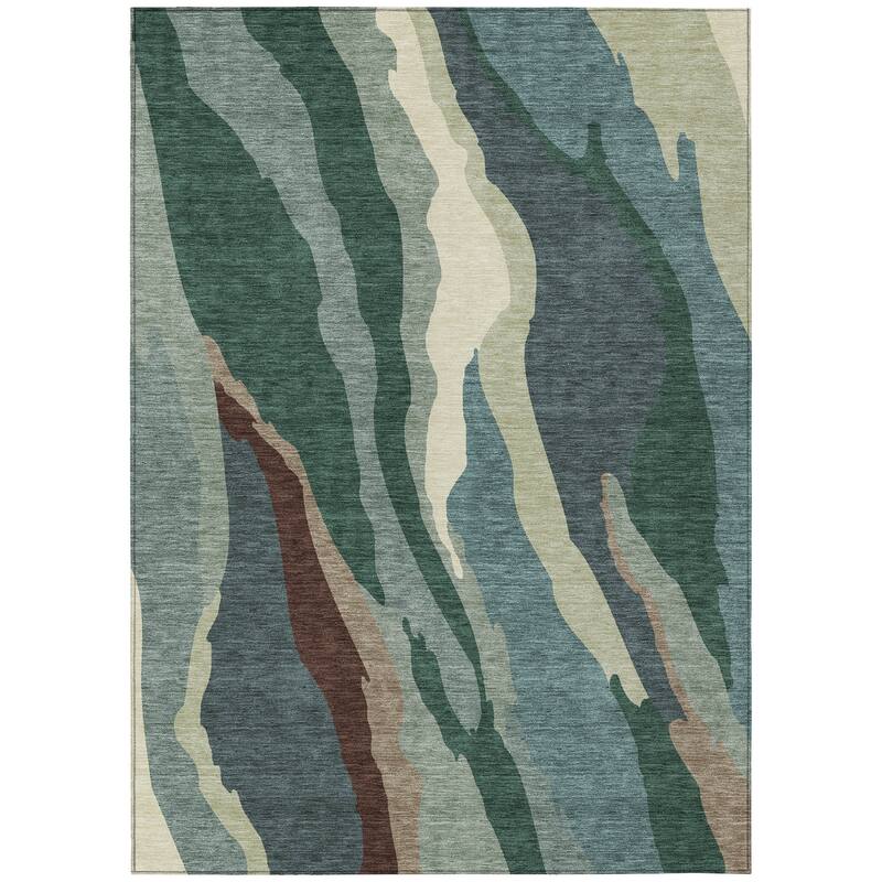 Machine Washable Indoor/ Outdoor Abstract Contemporary Chantille Rug