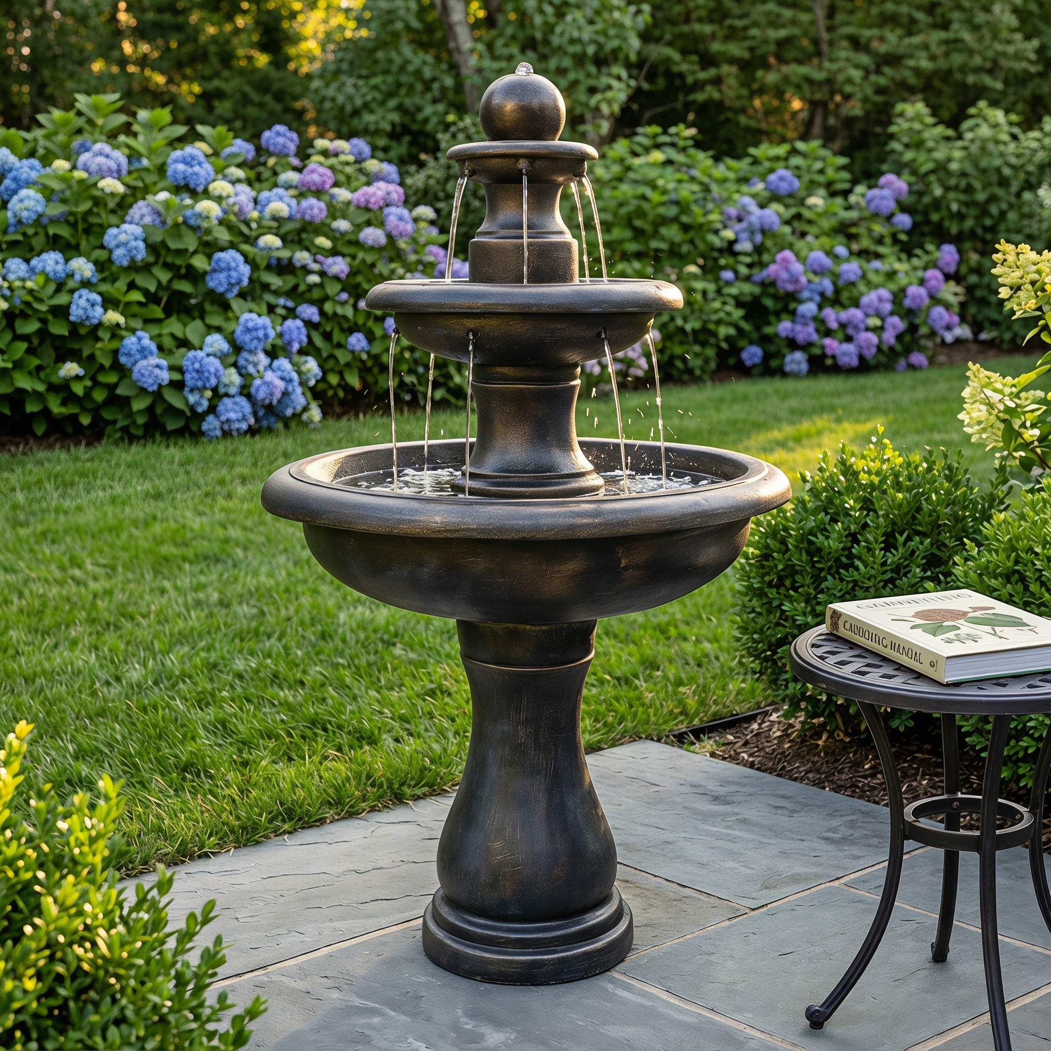 45.2 Inch GFRC Sphere Top 3 Tier Pedestal Water Fountain