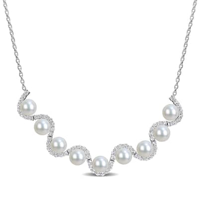 Miadora 8-8.5mm Cultured Freshwater Pearl 3 4/5ct TGW White Topaz Necklace Sterling Silver