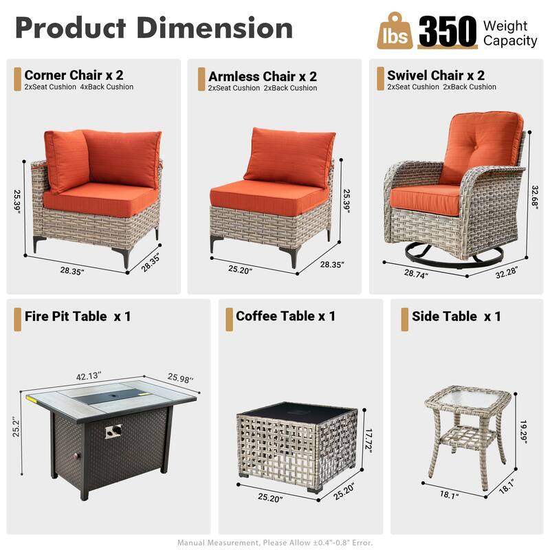 XIZZI 9-piece Patio Furniture Outdoor Wicker Chair Set with Fire Table