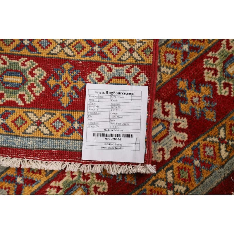 Multi-Color Geometric Kazak Foyer Rug Hand-Knotted Wool Carpet - 2'6"x 4'0"
