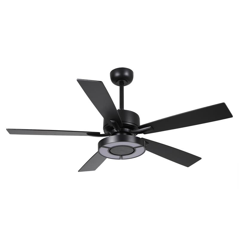 52" Black Wooden 5-Blade Dimmable Modern Ceiling Fan with Light and Remote