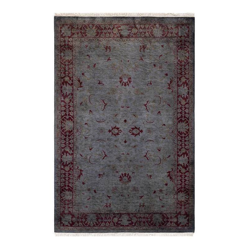 Overton Hand Knotted Wool Vintage Inspired Modern Contemporary Overdyed Gray Area Rug - 4' 1" x 6' 3"