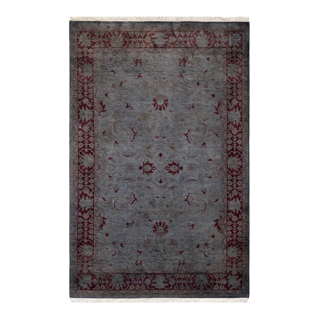Overton Hand Knotted Wool Vintage Inspired Modern Contemporary Overdyed Gray Area Rug - 4' 1" x 6' 3"