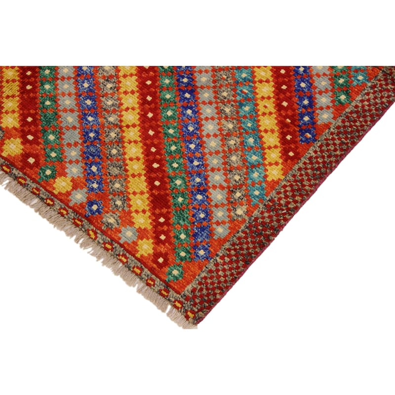 Modern Balochi Abbott Orange/Blue Hand Knotted Wool Rug - 5'1'' x 6'7''