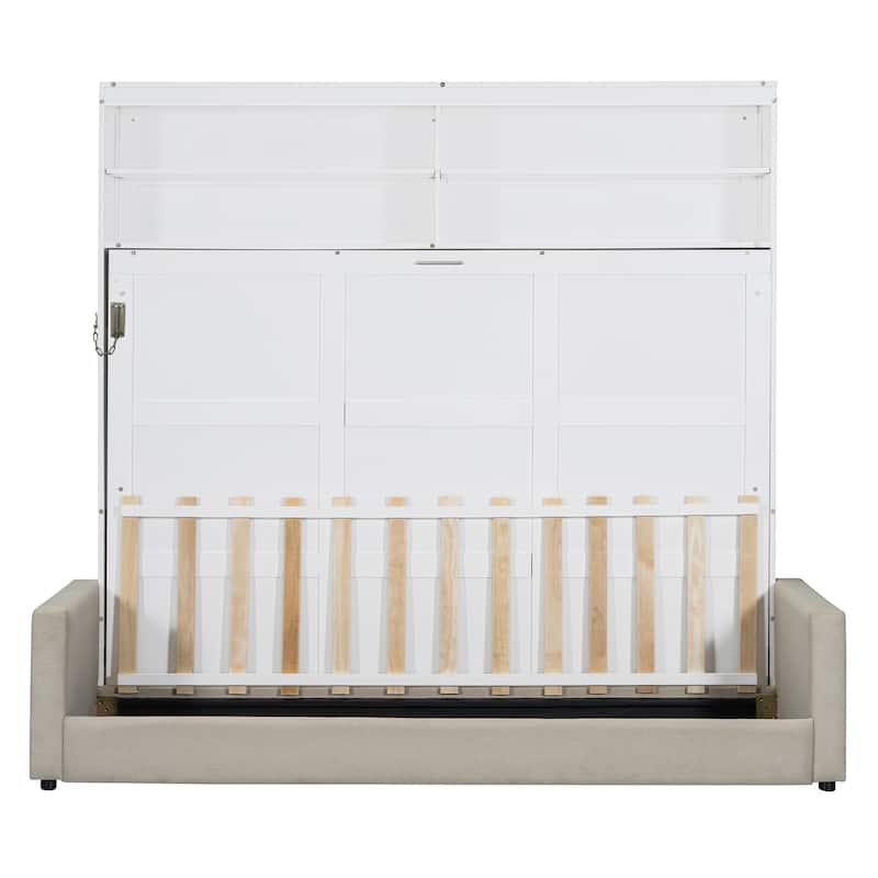 Roomfitters Queen Size Murphy Bed Wall Bed with Sofa and Overhead Storage Shelves, Space-Saving Fold Down Bed