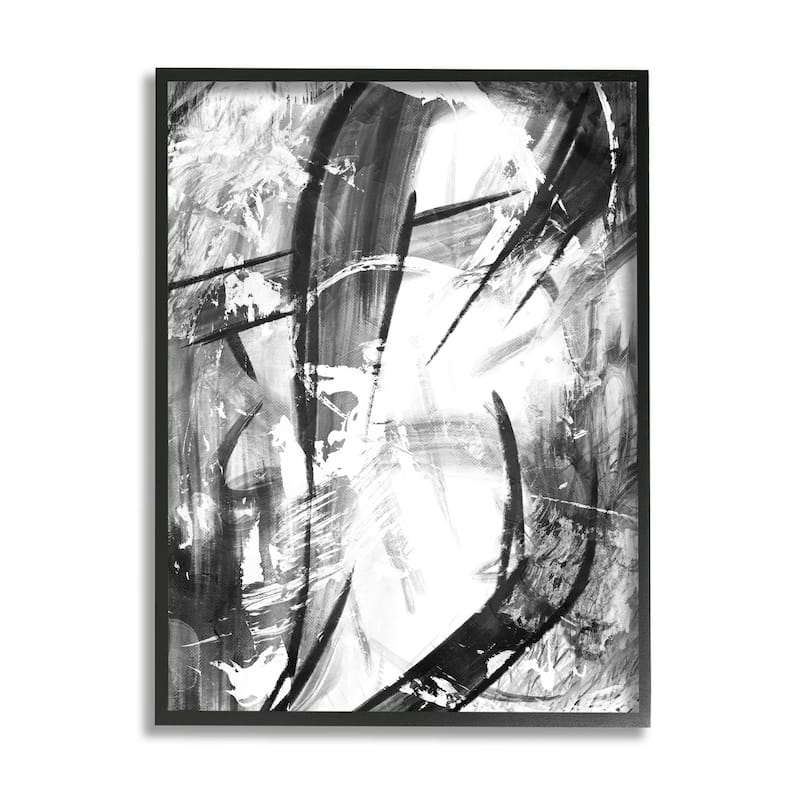 Stupell Dramatic Abstract Lines Black and White Design Framed Wall Art
