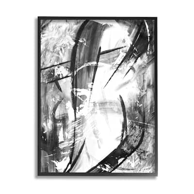 Stupell Dramatic Abstract Lines Black and White Design Framed Wall Art