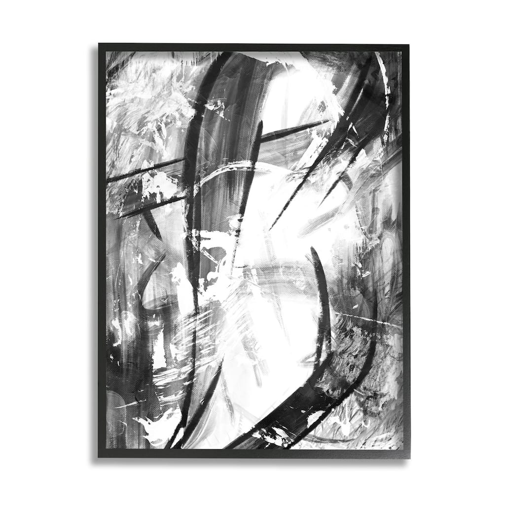Stupell Dramatic Abstract Lines Black and White Design Framed Wall Art