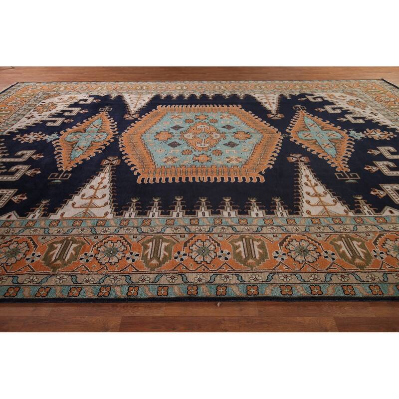 Palace Size Geometric Viss Indian Large Area Rug Handmade Wool Carpet - 11'11"x 17'8"