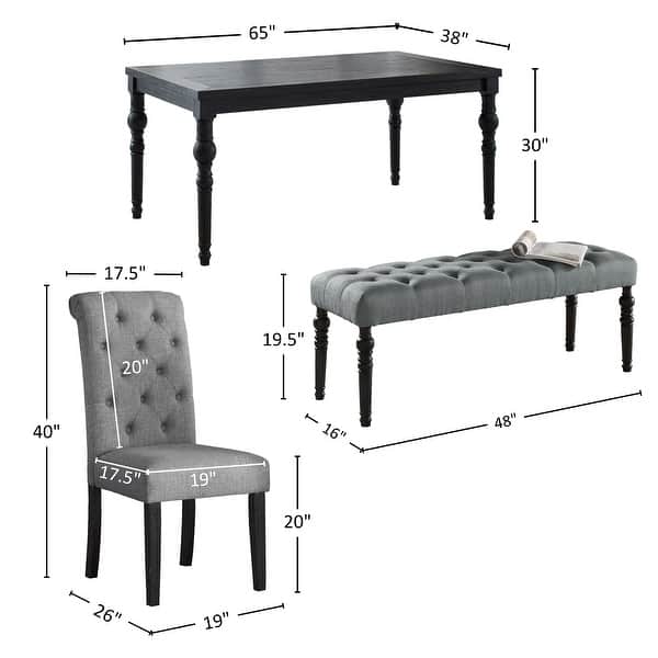 dimension image slide 0 of 4, Roundhill Furniture Leviton Upholstered Dark Wash Wood 6-piece Dining Set