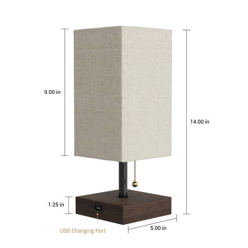 Lavish Home Rectangle Bedside Desk lamp with Charging outlet and USB - (L) 5" x (W) 5" x (H) 14"