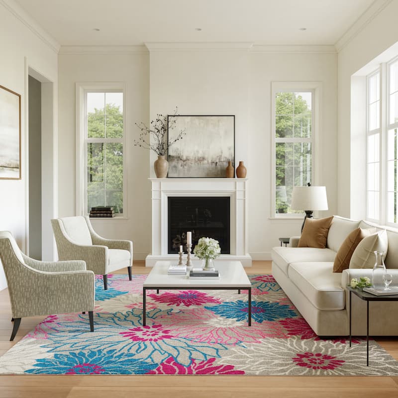 Nourison Passion Abstract Modern Floral Area Rug - 6'7" x 9'6" - Pink/Grey