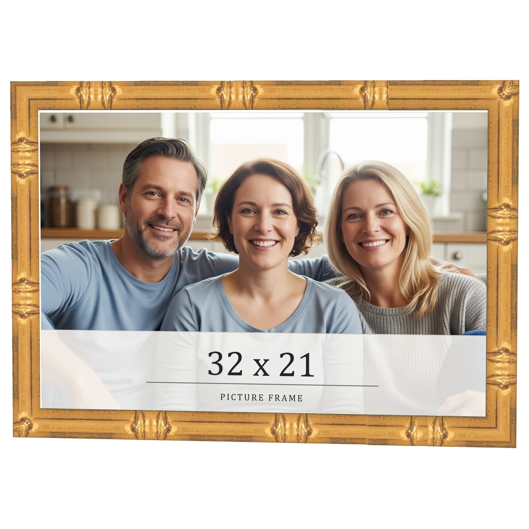 32x21 Frame Gold Bamboo Solid Wood Picture Frame | 1 Inch Moulding