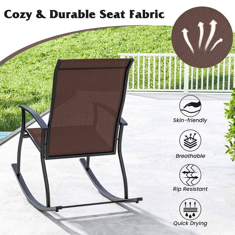 Gymax Set of 2 Outdoor Rocking Chair Patio Rocker w/ Breathable Fabric