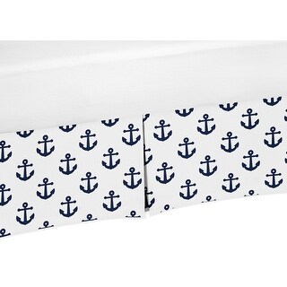 Navy Blue White Anchors Boy Girl Crib Bed Skirt - Nautical Theme Ocean Sailboat Sea Marine Sailor Anchor Unisex Gender Neutral